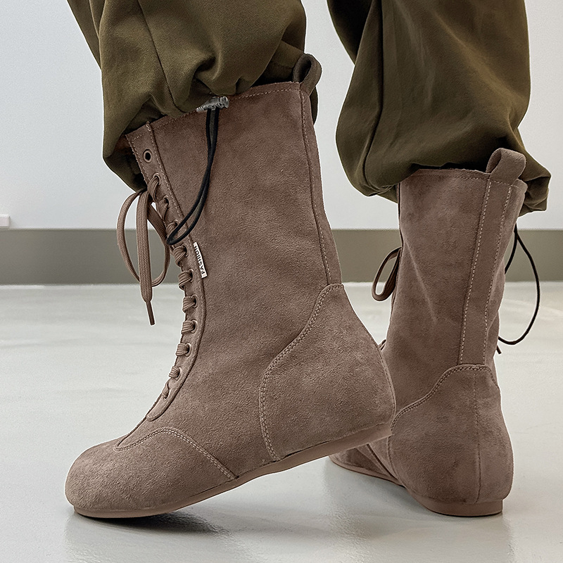 Vyriniai aukšti Martin bateliai, veliūrinis viršus, tinklinė įdėklas, plastikinis padas, priekinis raištis