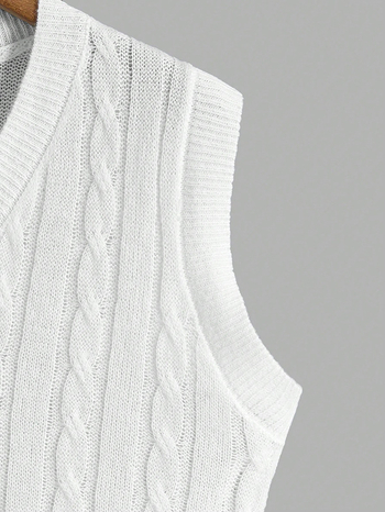 Pulover tricotat fără mâneci, cu decolteu în V, jacquard, acrilic, pentru adolescenți