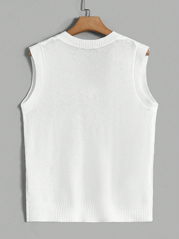 Pulover tricotat fără mâneci, cu decolteu în V, jacquard, acrilic, pentru adolescenți