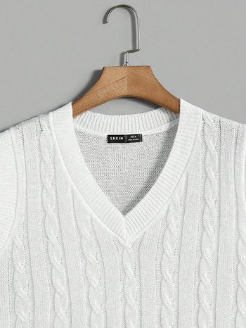 Pulover tricotat fără mâneci, cu decolteu în V, jacquard, acrilic, pentru adolescenți