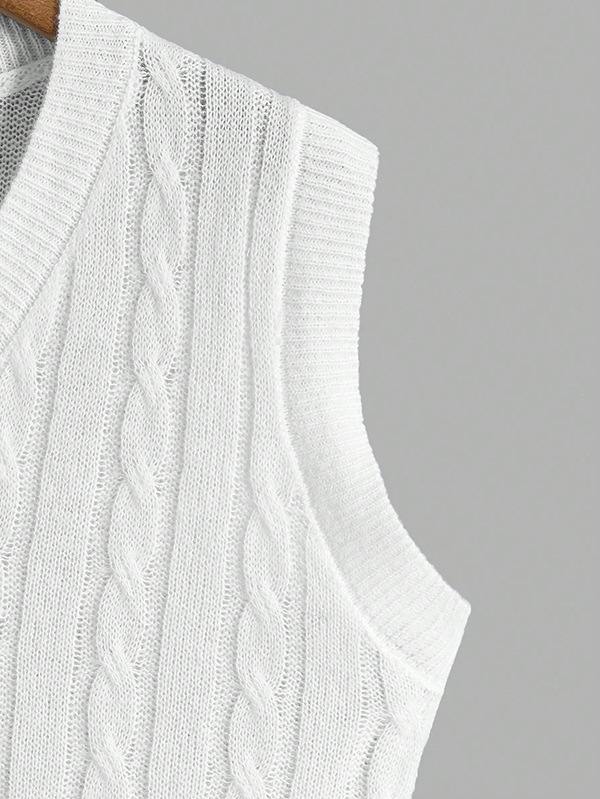 Pulover tricotat fără mâneci, cu decolteu în V, jacquard, acrilic, pentru adolescenți