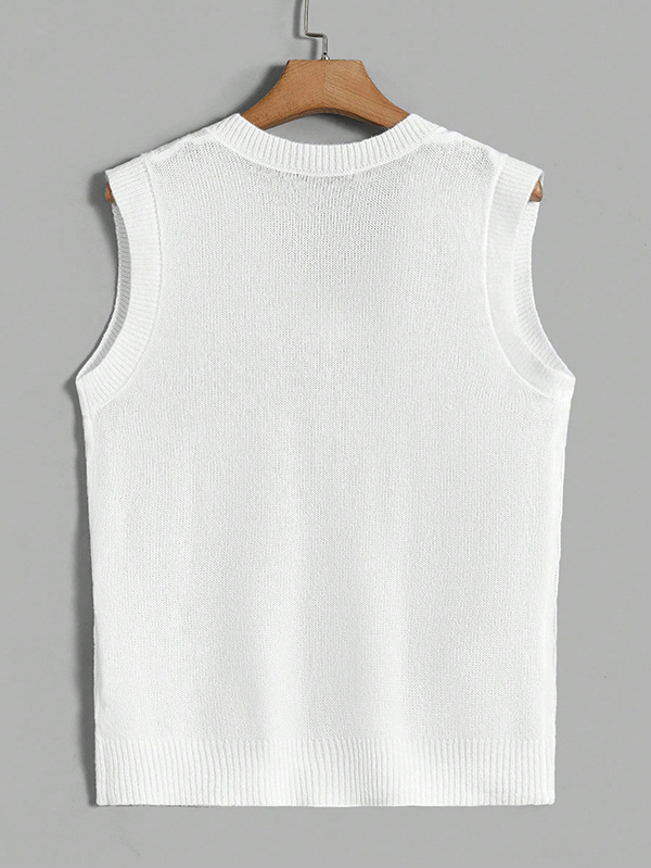 Pulover tricotat fără mâneci, cu decolteu în V, jacquard, acrilic, pentru adolescenți