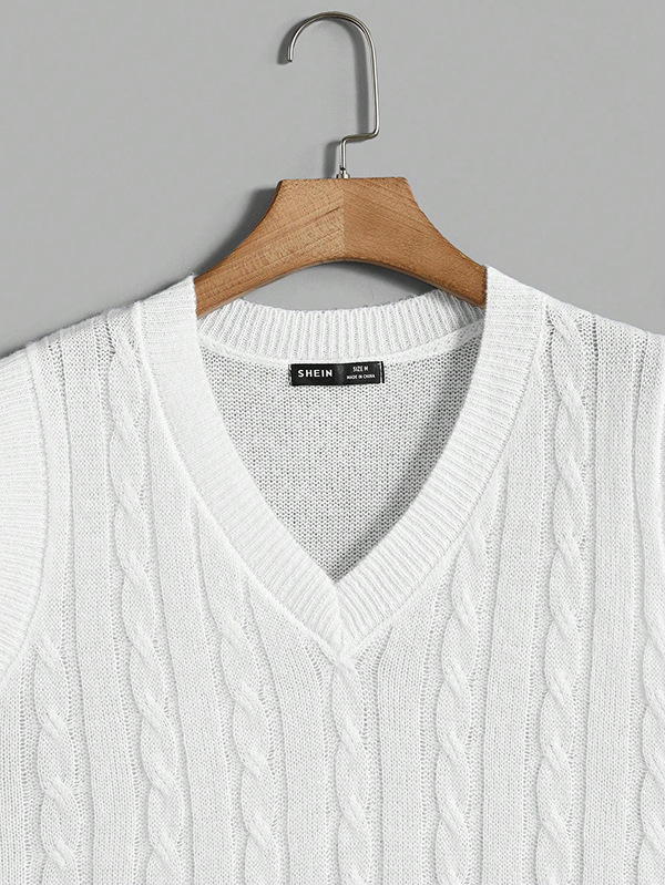 Pulover tricotat fără mâneci, cu decolteu în V, jacquard, acrilic, pentru adolescenți