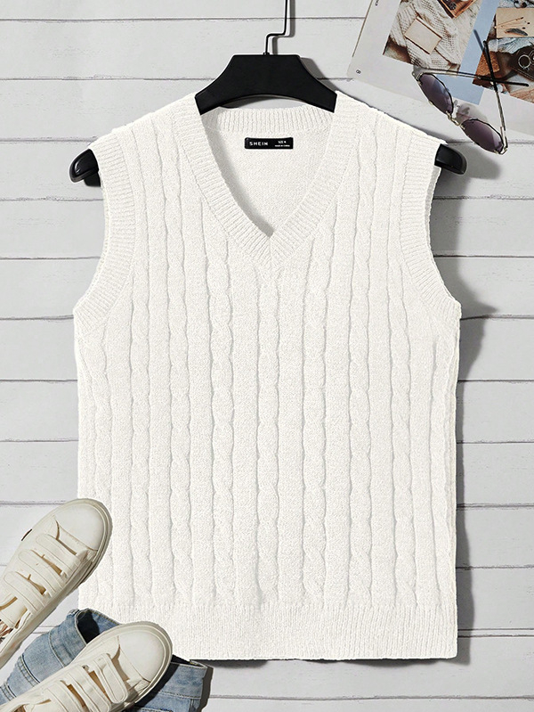 Pulover tricotat fără mâneci, cu decolteu în V, jacquard, acrilic, pentru adolescenți