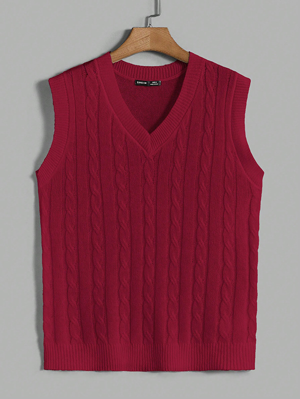 Pulover tricotat fără mâneci, cu decolteu în V, jacquard, acrilic, pentru adolescenți