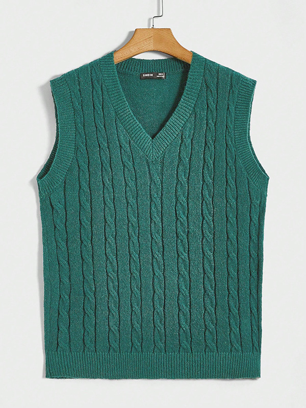 Pulover tricotat fără mâneci, cu decolteu în V, jacquard, acrilic, pentru adolescenți