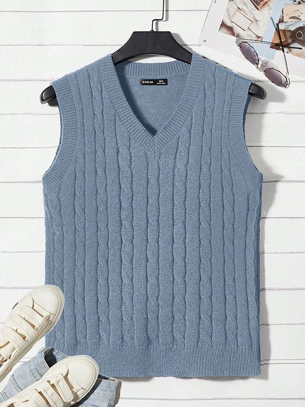 Pulover tricotat fără mâneci, cu decolteu în V, jacquard, acrilic, pentru adolescenți