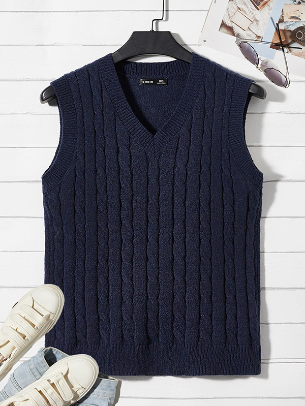 Pulover tricotat fără mâneci, cu decolteu în V, jacquard, acrilic, pentru adolescenți