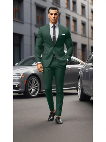 Vyriskas dviejų dalių kostiumas, Slim Fit, dviejų mygtukų priekyje, kvėpuojantis poliesterio–medvilnės mišinys, tinkamas visoms metų laikams