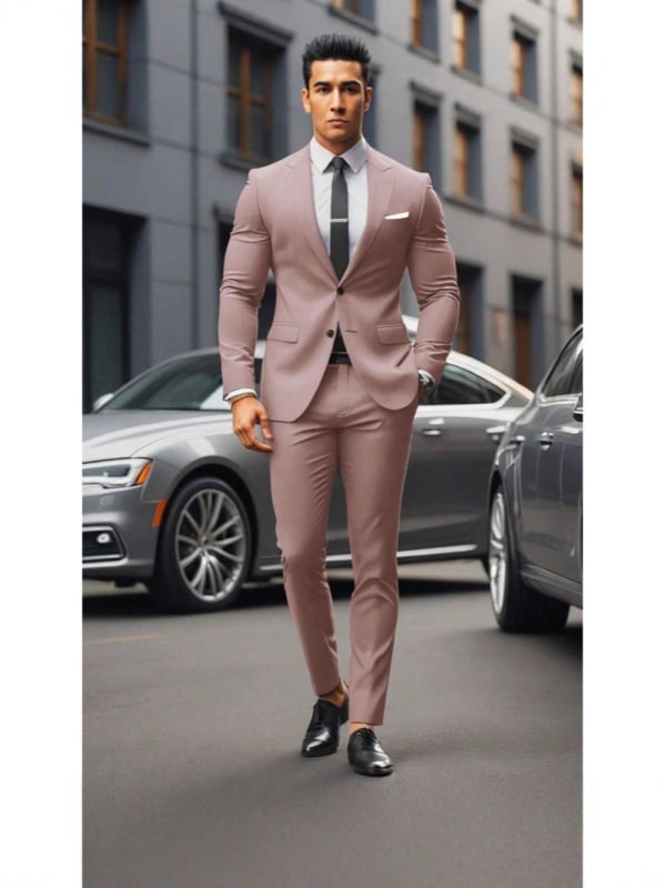 Vyriskas dviejų dalių kostiumas, Slim Fit, dviejų mygtukų priekyje, kvėpuojantis poliesterio–medvilnės mišinys, tinkamas visoms metų laikams
