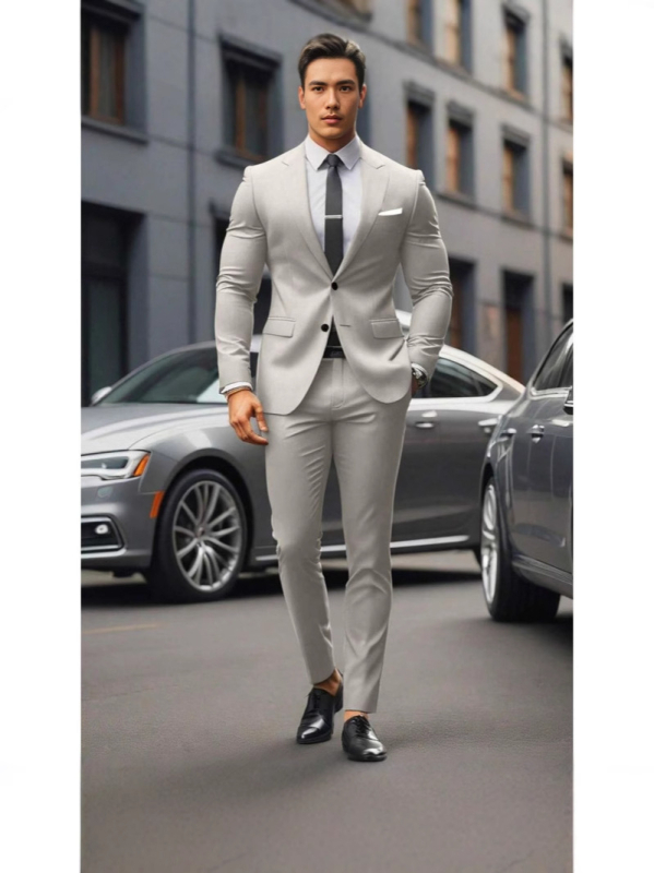Vyriskas dviejų dalių kostiumas, Slim Fit, dviejų mygtukų priekyje, kvėpuojantis poliesterio–medvilnės mišinys, tinkamas visoms metų laikams