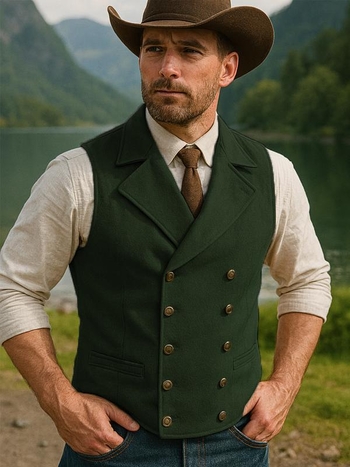 Vyrų Corduroy dviejų eilių liemenė su dryžių raštu, laisvo kirpimo, retro stilius