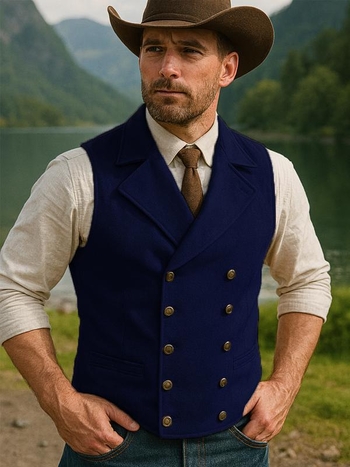 Vyrų Corduroy dviejų eilių liemenė su dryžių raštu, laisvo kirpimo, retro stilius