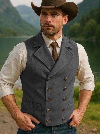 Vyrų Corduroy dviejų eilių liemenė su dryžių raštu, laisvo kirpimo, retro stilius