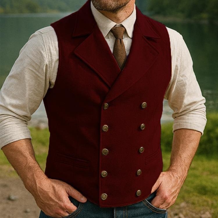 Vyrų Corduroy dviejų eilių liemenė su dryžių raštu, laisvo kirpimo, retro stilius