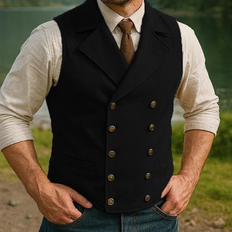 Vyrų Corduroy dviejų eilių liemenė su dryžių raštu, laisvo kirpimo, retro stilius