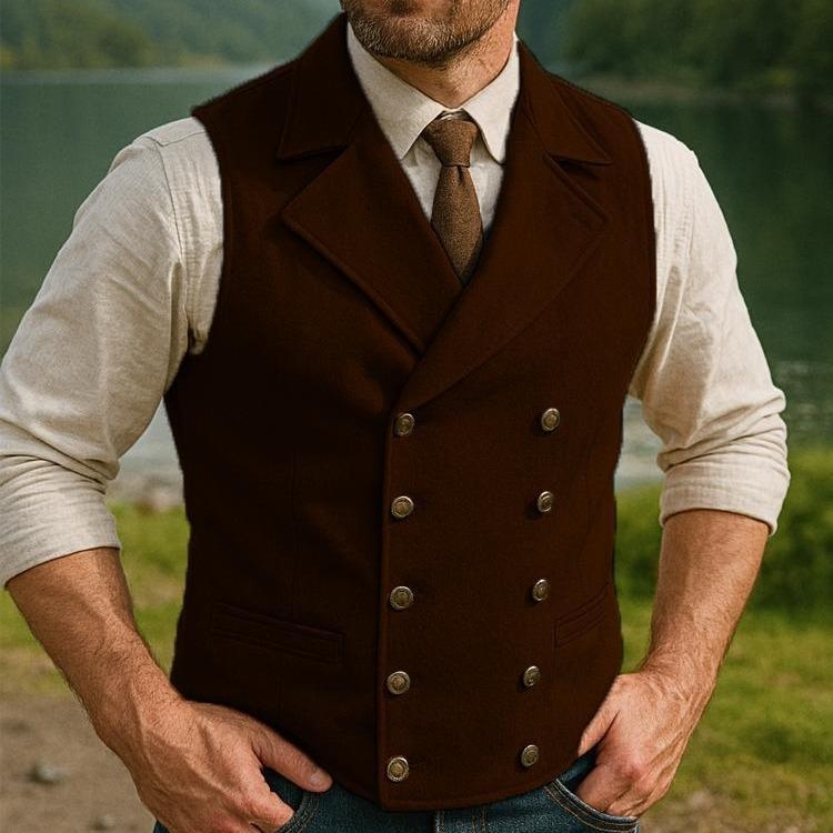 Vyrų Corduroy dviejų eilių liemenė su dryžių raštu, laisvo kirpimo, retro stilius