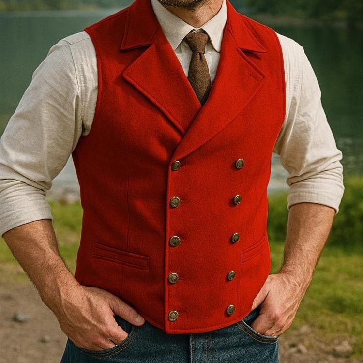 Vyrų Corduroy dviejų eilių liemenė su dryžių raštu, laisvo kirpimo, retro stilius