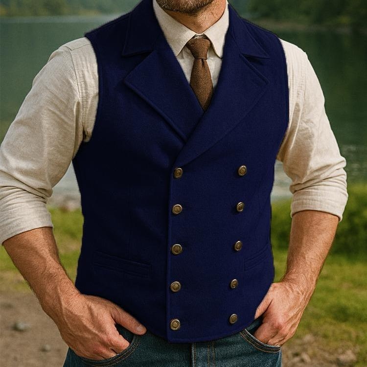 Vyrų Corduroy dviejų eilių liemenė su dryžių raštu, laisvo kirpimo, retro stilius