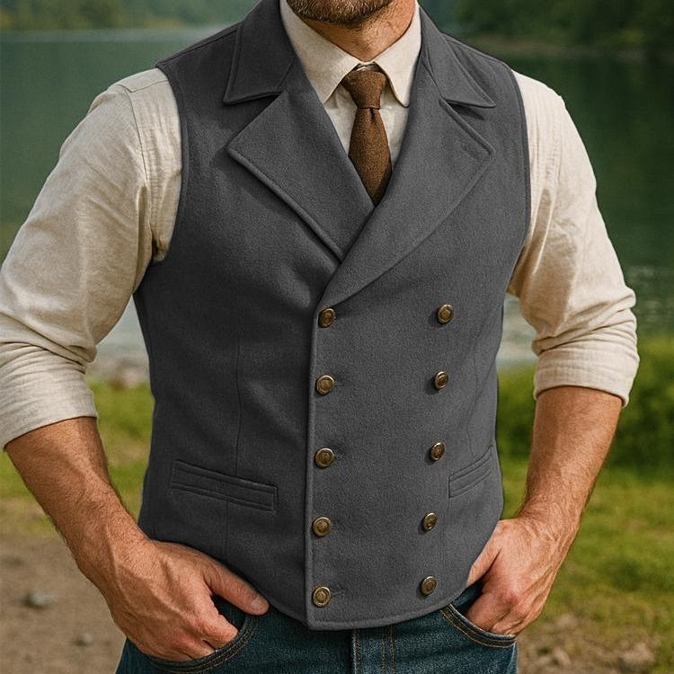 Vyrų Corduroy dviejų eilių liemenė su dryžių raštu, laisvo kirpimo, retro stilius