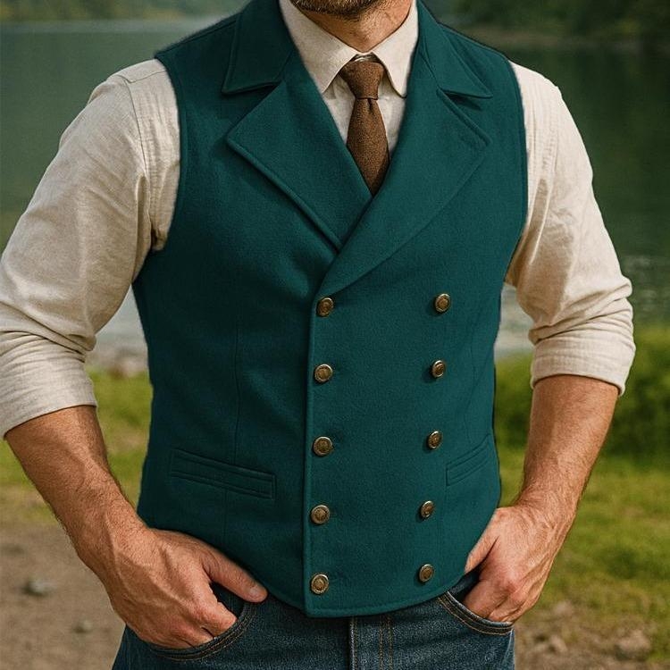 Vyrų Corduroy dviejų eilių liemenė su dryžių raštu, laisvo kirpimo, retro stilius