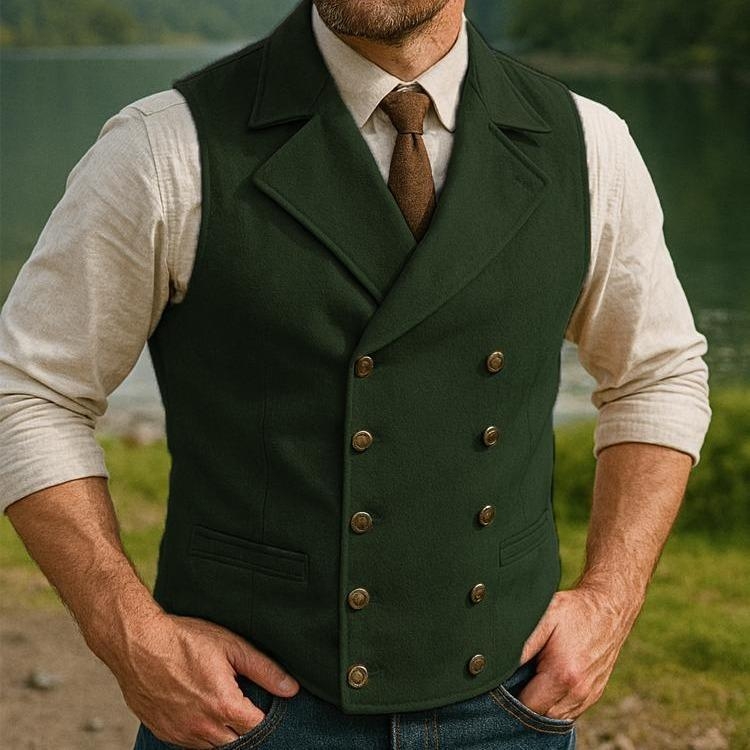 Vyrų Corduroy dviejų eilių liemenė su dryžių raštu, laisvo kirpimo, retro stilius