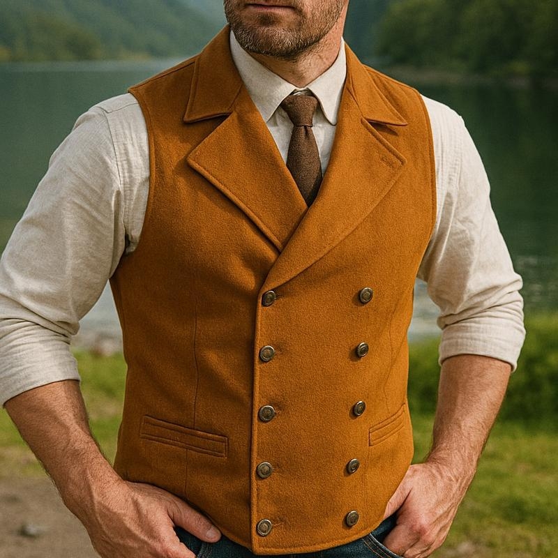 Vyrų Corduroy dviejų eilių liemenė su dryžių raštu, laisvo kirpimo, retro stilius