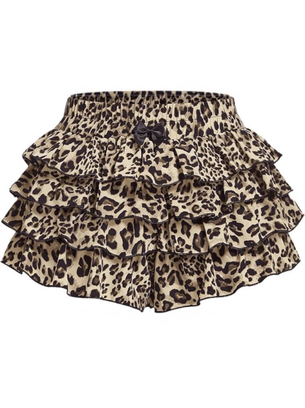 Suknja s visokim pojasom i leopardim uzorkom, svjež i sladak stil, poliester 30-50% (tiskanje/farbanje)