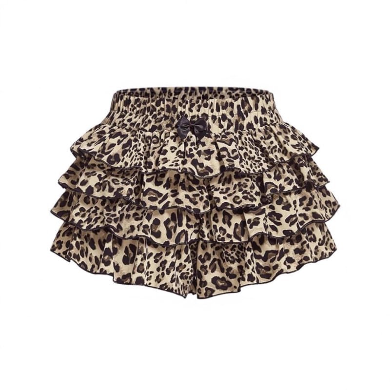 Suknja s visokim pojasom i leopardim uzorkom, svjež i sladak stil, poliester 30-50% (tiskanje/farbanje)