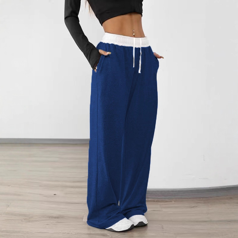 Γυναικείες αθλητικές παντελόνες με κορδόνι στη μέση, ευρύ παντελόνι, με τσέπες – Πολυεστέρας/Σπαντέξ, μεσαία μέση, μακριές, καθημερινό στυλ