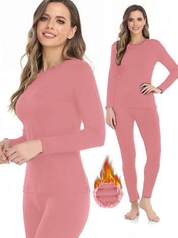 Термичен комплект за унисекс - дълъг ръкав топ с кръгло деколте + дълги панталони, слим фит, зима, 90% полиестер, 10% спандекс