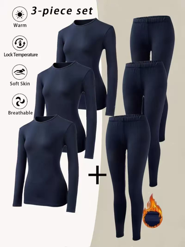 Термичен комплект за унисекс - дълъг ръкав топ с кръгло деколте + дълги панталони, слим фит, зима, 90% полиестер, 10% спандекс