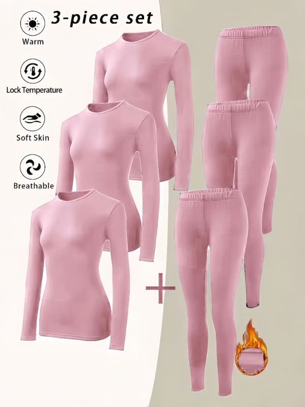 Термичен комплект за унисекс - дълъг ръкав топ с кръгло деколте + дълги панталони, слим фит, зима, 90% полиестер, 10% спандекс
