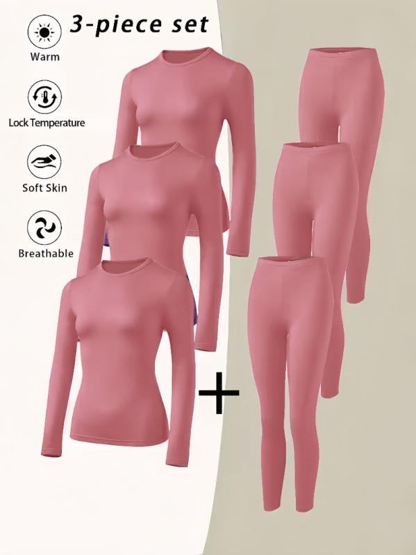 Термичен комплект за унисекс - дълъг ръкав топ с кръгло деколте + дълги панталони, слим фит, зима, 90% полиестер, 10% спандекс