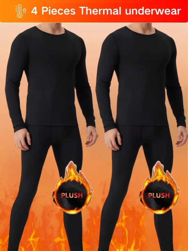 Термичен комплект за унисекс - дълъг ръкав топ с кръгло деколте + дълги панталони, слим фит, зима, 90% полиестер, 10% спандекс