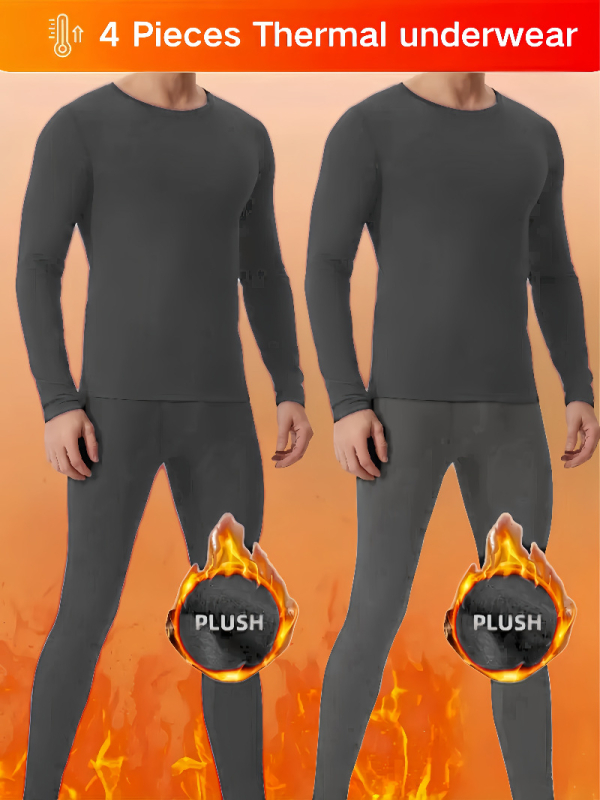 Термичен комплект за унисекс - дълъг ръкав топ с кръгло деколте + дълги панталони, слим фит, зима, 90% полиестер, 10% спандекс