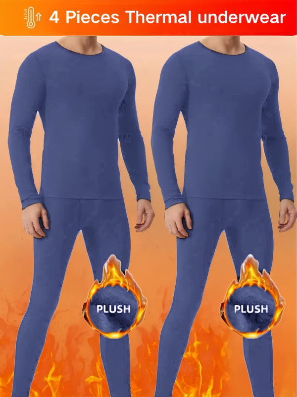 Термичен комплект за унисекс - дълъг ръкав топ с кръгло деколте + дълги панталони, слим фит, зима, 90% полиестер, 10% спандекс