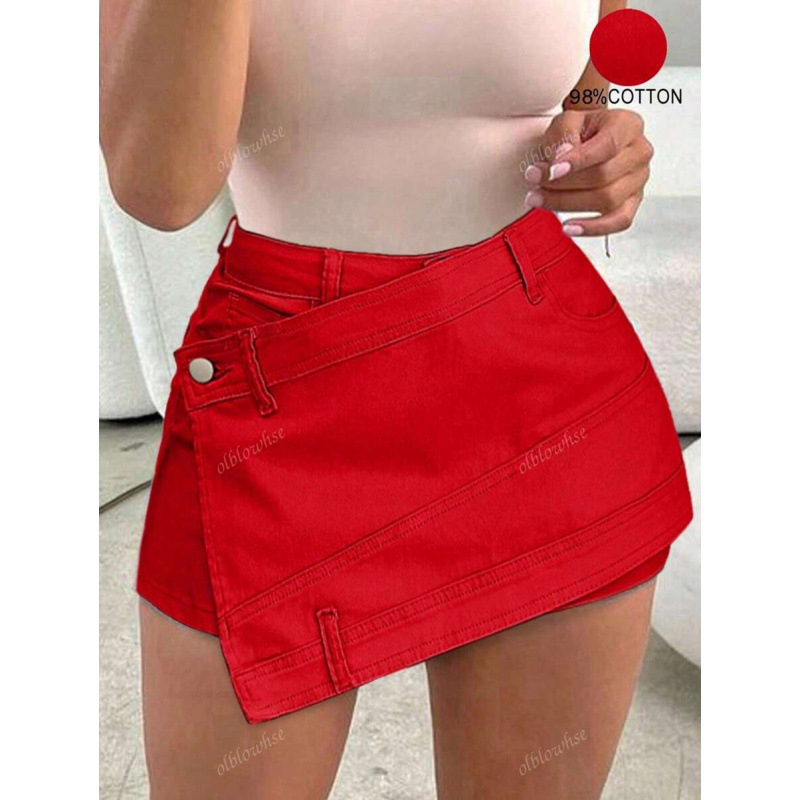 Jeans din denim spălat, margine asimetrică, talie dublă, șiret de talie, croială dreaptă