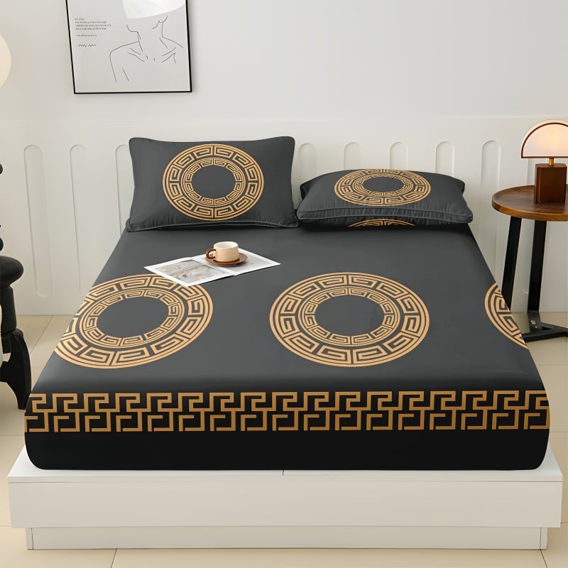 Set de trei piese de lenjerie pentru pat, From Whale, fibră chimică, imprimare digitală, model în dungi