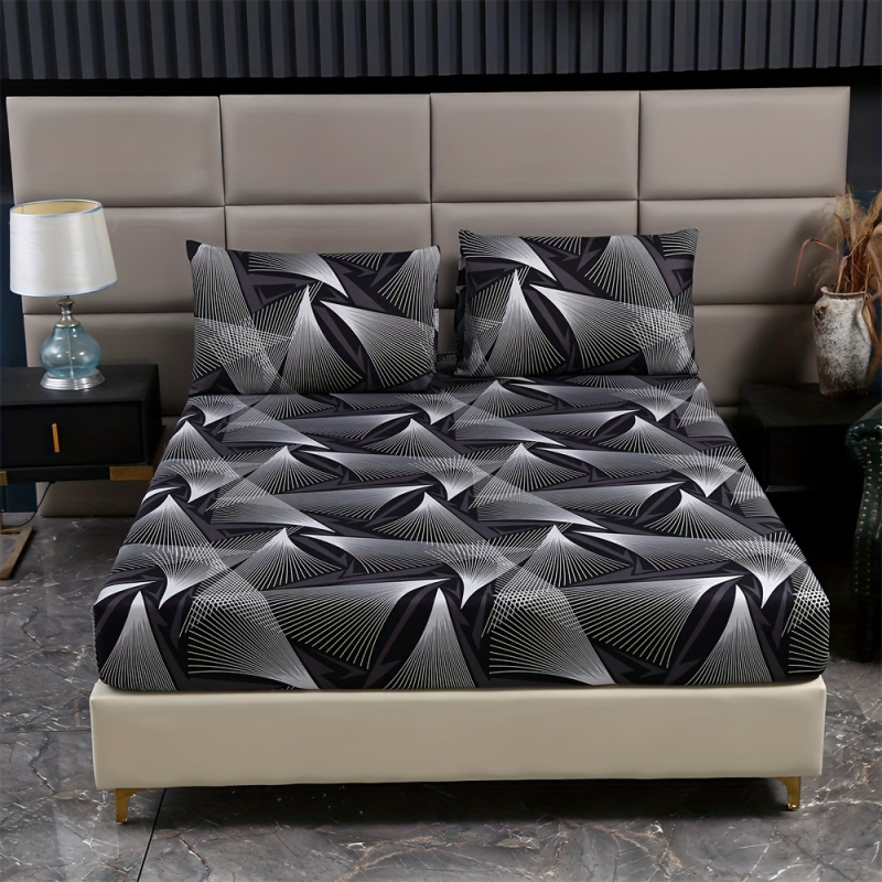 Set de trei piese de lenjerie pentru pat, From Whale, fibră chimică, imprimare digitală, model în dungi