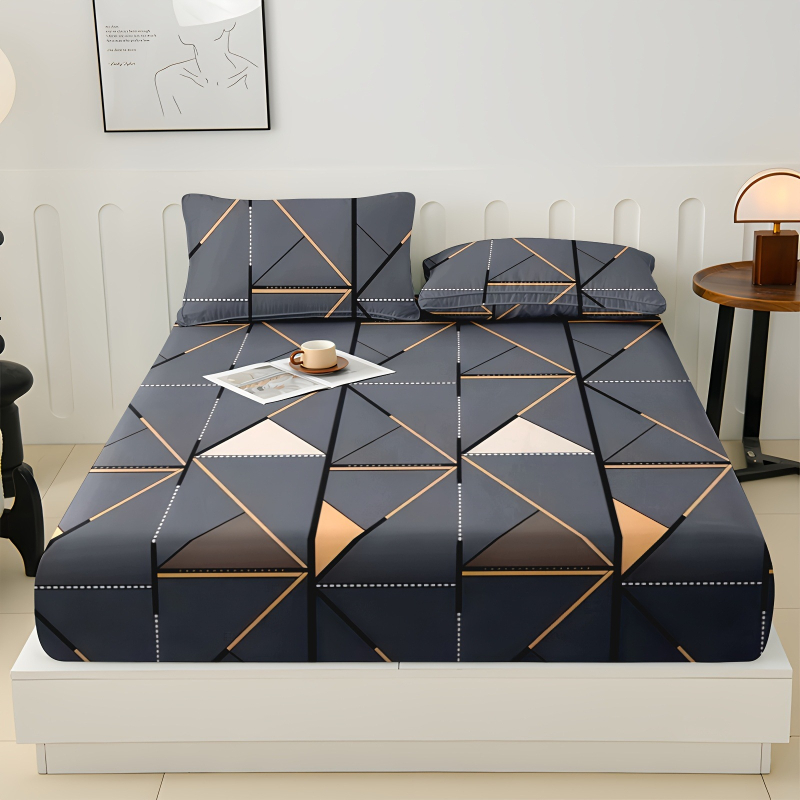 Set de trei piese de lenjerie pentru pat, From Whale, fibră chimică, imprimare digitală, model în dungi