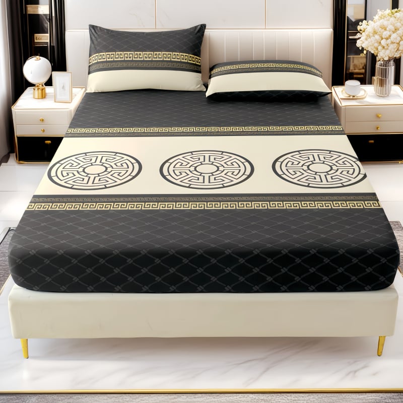 Set de trei piese de lenjerie pentru pat, From Whale, fibră chimică, imprimare digitală, model în dungi