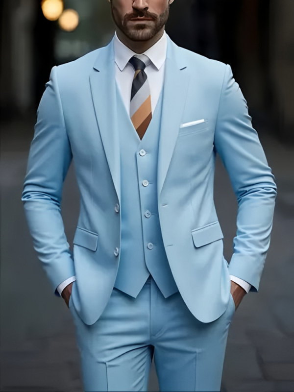 Trys dalių kostiumo komplektas – Notched Lapel, Single-Breasted Two-Button, Slim Fit, Four Seasons