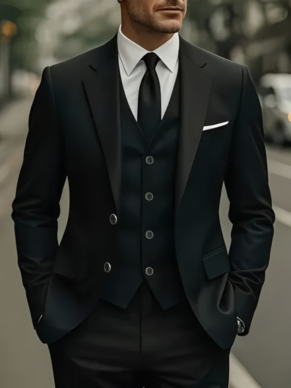 Trys dalių kostiumo komplektas – Notched Lapel, Single-Breasted Two-Button, Slim Fit, Four Seasons