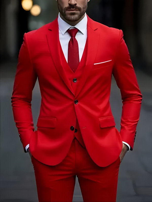 Trys dalių kostiumo komplektas – Notched Lapel, Single-Breasted Two-Button, Slim Fit, Four Seasons