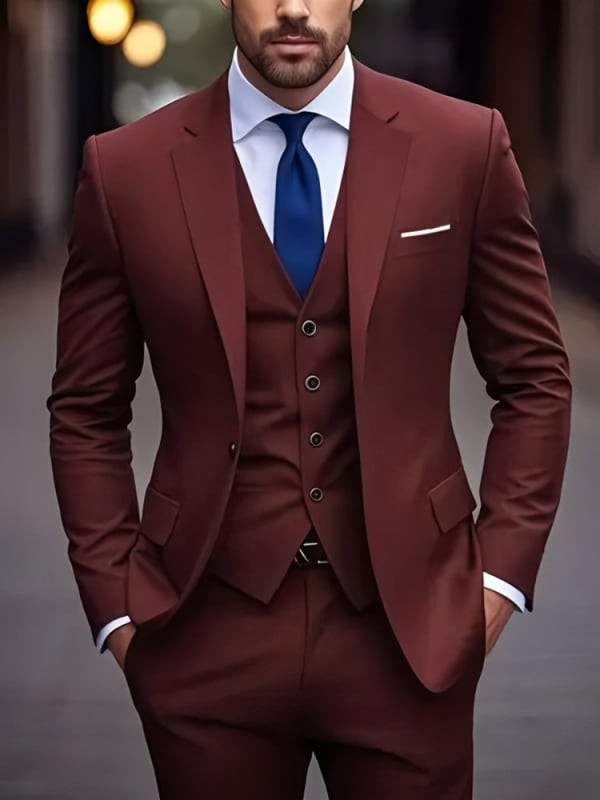 Trys dalių kostiumo komplektas – Notched Lapel, Single-Breasted Two-Button, Slim Fit, Four Seasons