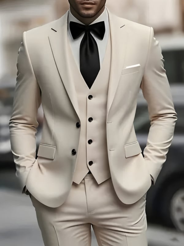 Trys dalių kostiumo komplektas – Notched Lapel, Single-Breasted Two-Button, Slim Fit, Four Seasons