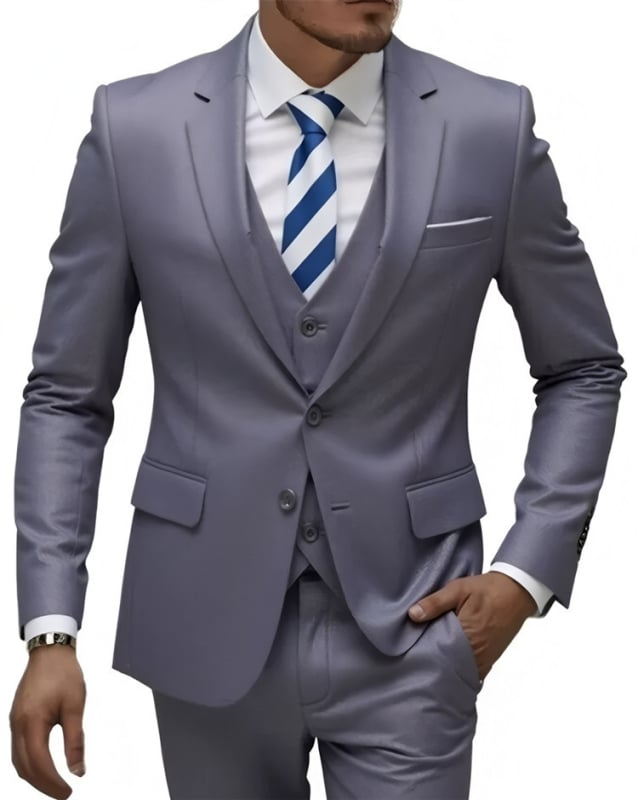 Trys dalių kostiumo komplektas – Notched Lapel, Single-Breasted Two-Button, Slim Fit, Four Seasons