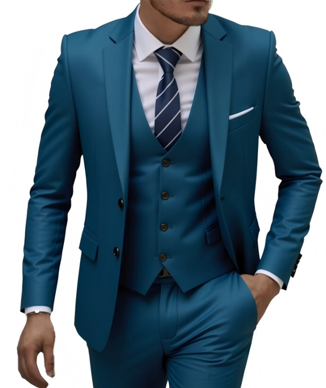 Trys dalių kostiumo komplektas – Notched Lapel, Single-Breasted Two-Button, Slim Fit, Four Seasons