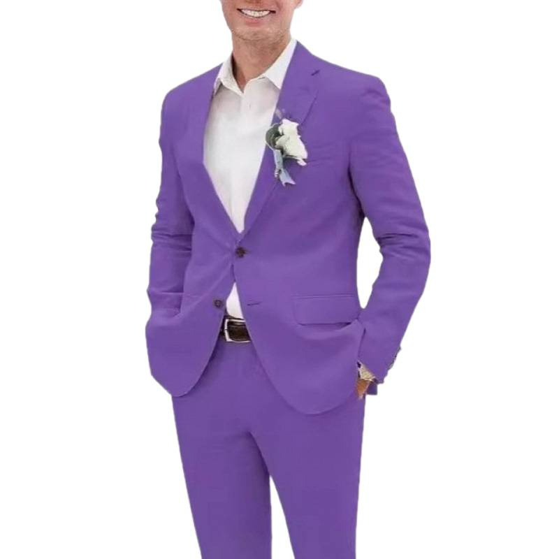 Vyrų slim-fit kostiumo komplektas, vieno mygtuko uždarymas, peak lapel, poliesterio pluošto mišinys 30%, vienos spalvos, vasaros lengvas verslo stilius